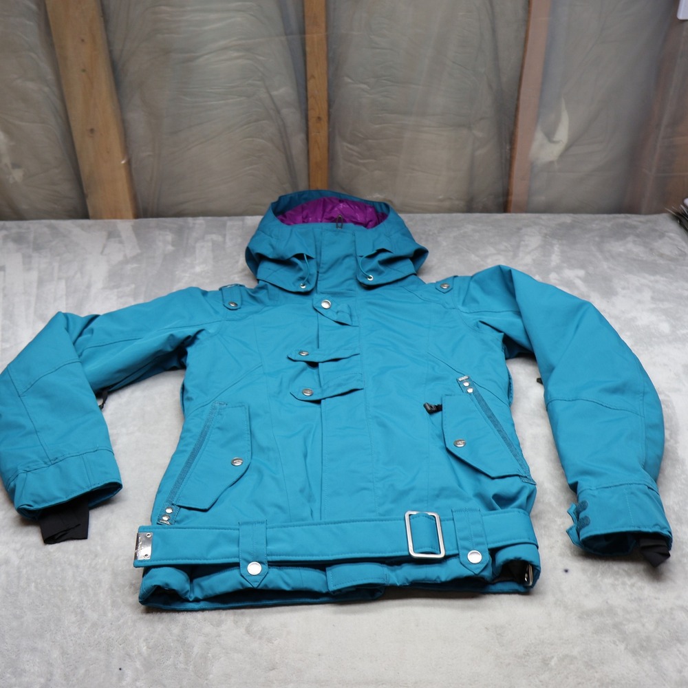Oakley Jacket Womens Small Blue RECCO Insulated Hooded Belted‎ Winter Waterproof